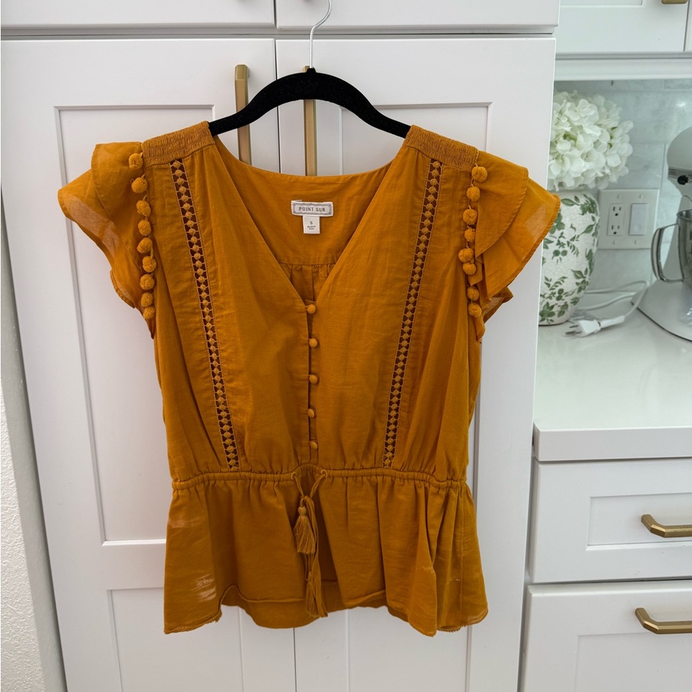 Anthropologie burnt orange Flutter Sleeve Peplum Blouse
